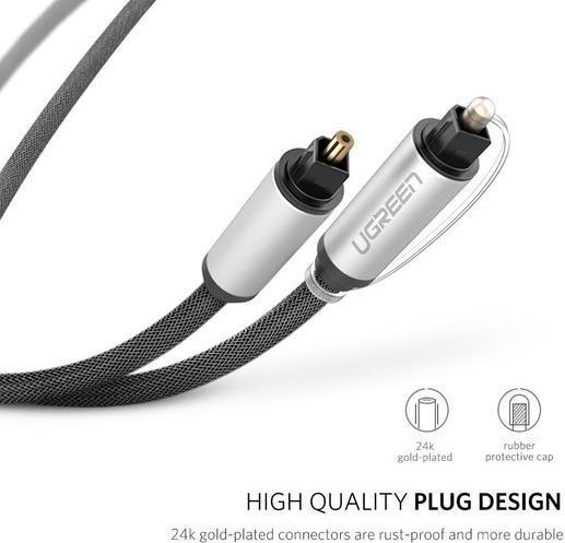 Productafbeelding Ugreen AV108 Toslink audio optische kabel, gevlochten aluminium, 2m (zilver) (2 m, TOSLINK)