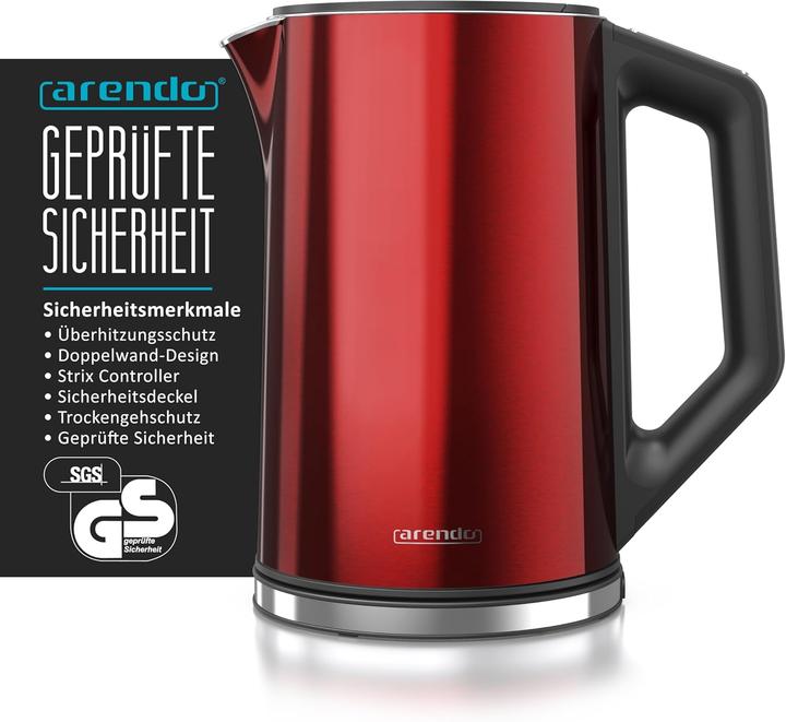 Actual product image Arendo Stainless Steel Kettle Fireplace Red (1.50 l)