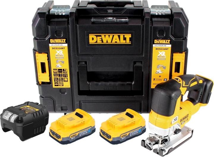 DeWalt DCS 334 E2T Akku Pendelhub Stichsäge 18 V Brushless + 2x Powerstack Akku 1,7 Ah + Ladegerät