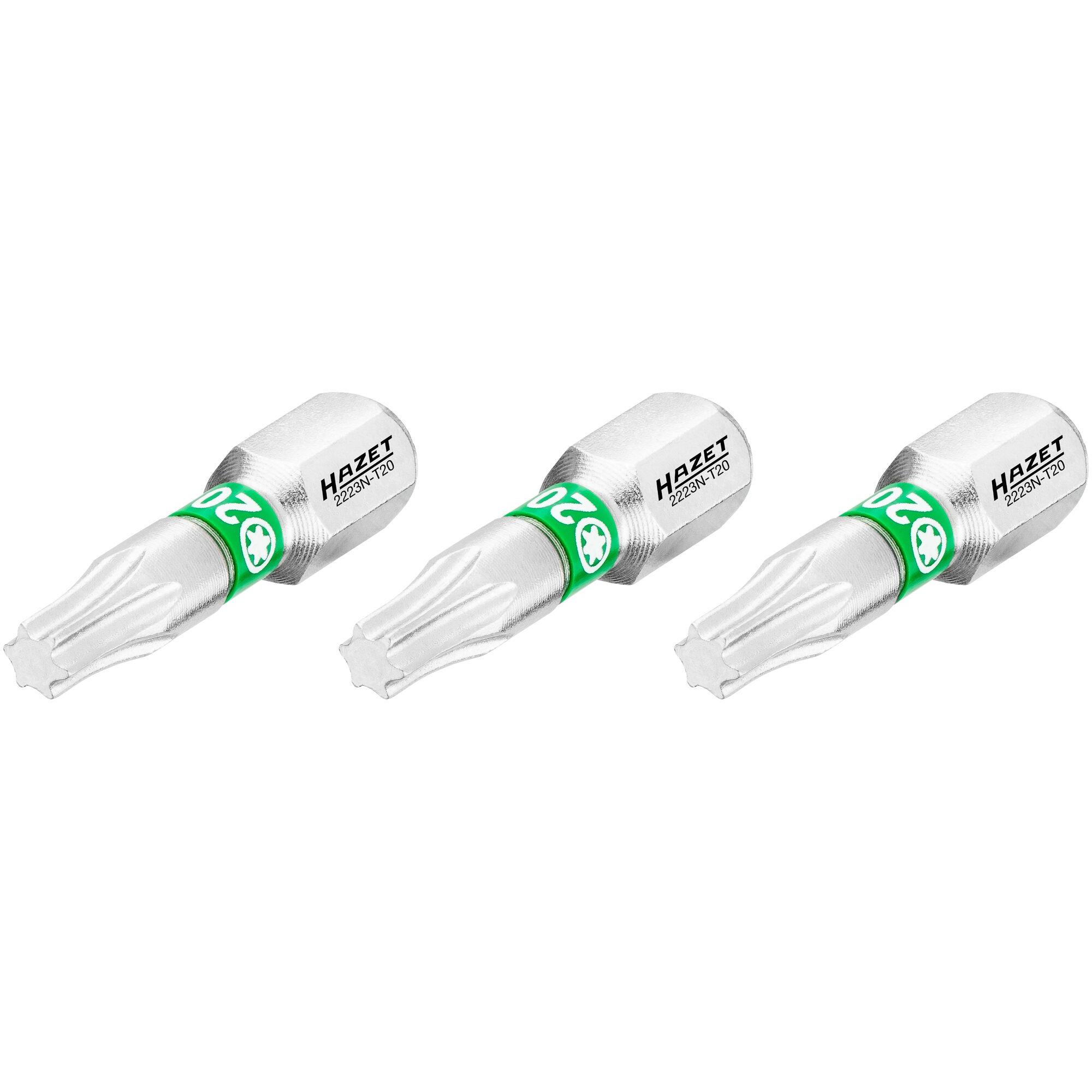 HAZET, Bits, Bit 2223N-T20/3 ∙ Sechskant6,3 (1/4 Zoll) ∙ Innen TORX Profil ∙ T20 ∙ Anzahl Werkzeuge: 3 (T20)