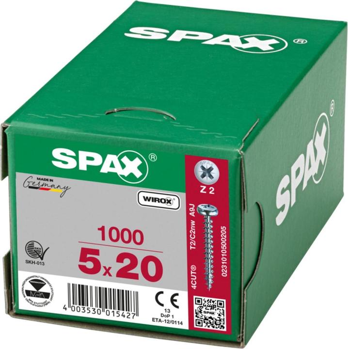 Produktbild Spax Halbrundkopf Kreuzschlitz Z2 Vollgewinde Wirox (1000 Schrauben pro Stück, 5 x 20 mm)