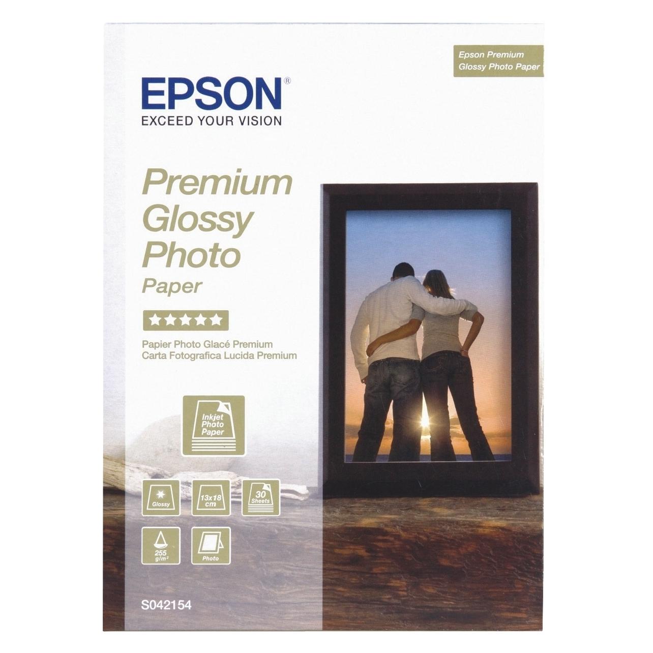 Epson Papier S042154 255g/m² 13x18 (255 g/m², 13x18 Cm, 30 Stk.), Fotopapier, Weiss