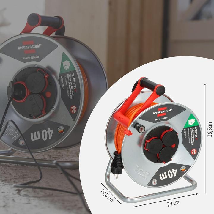 Actual product image Brennenstuhl Outdoor Cable Reel with Overheating Protection and 3 Waterproof Sockets (40 m, 1.50 mm²)