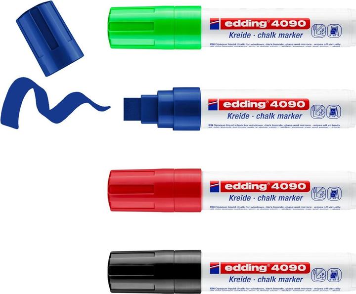 Produktbild Edding 4090 Kreidemarker (Black, Red, Blue, Green, 4 mm, 4 x)
