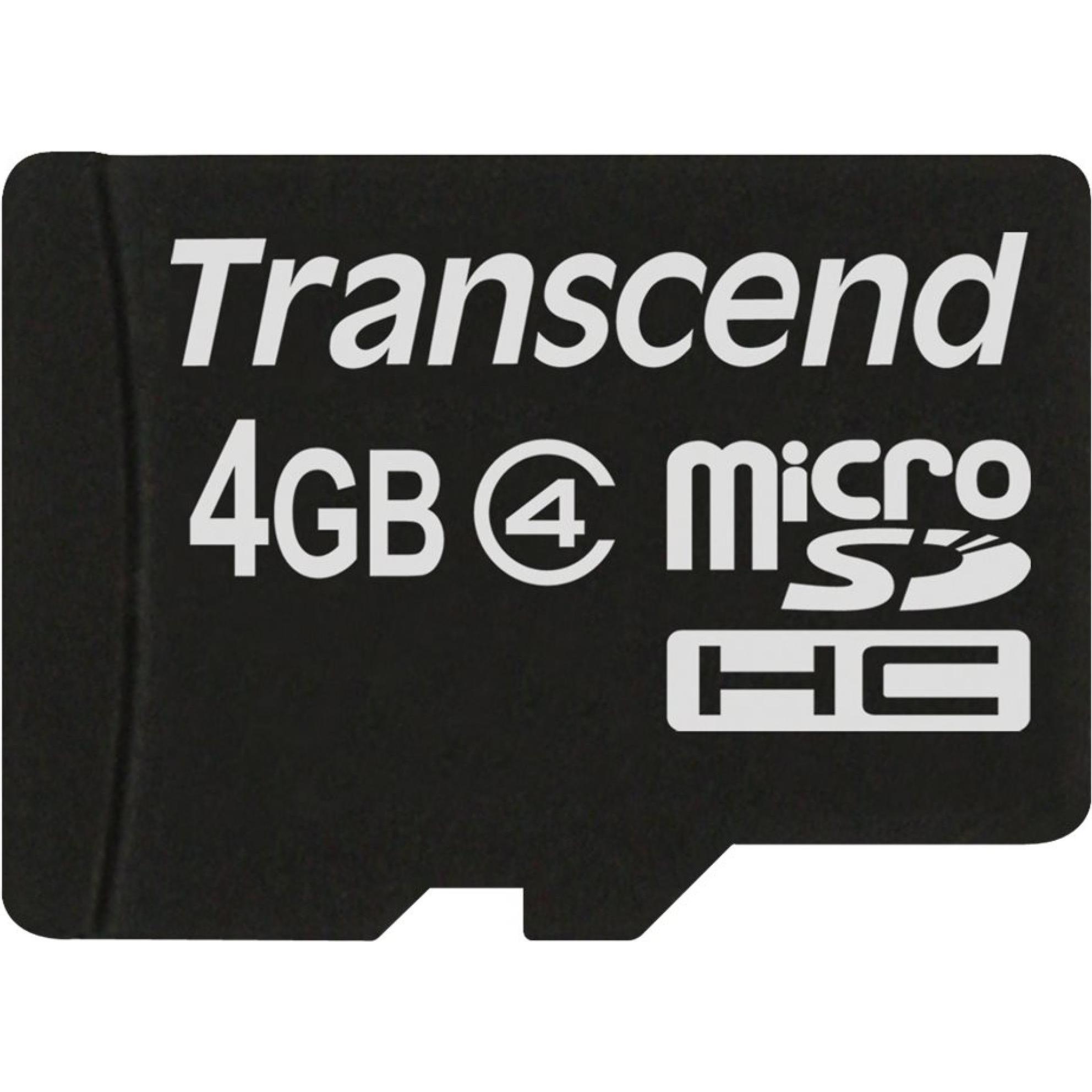 Transcend Scheda di memoria flash 4GB Micro SDHC, C4 (4 GB, microSDHC), Scheda di memoria, Nero
