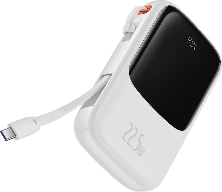 Actual product image Baseus Powerbank Qpow Pro with USB-C cable, USB-C, USB, 10000mAh, 22.5W (white) (10000 mAh, 22.50 W, 37 Wh)
