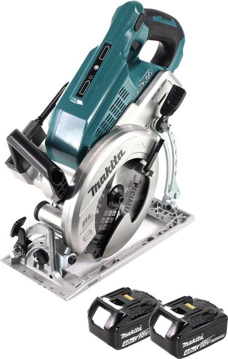 ohne Ladegerät, 1x Makita Kreissägeblatt, 1x Sechskantstiftschlüssel 5 mm, 1x Makita DRS 780 Z Akku Handkreissäge 36V ( 2x18V ) 185 mm, 2x BL1840B