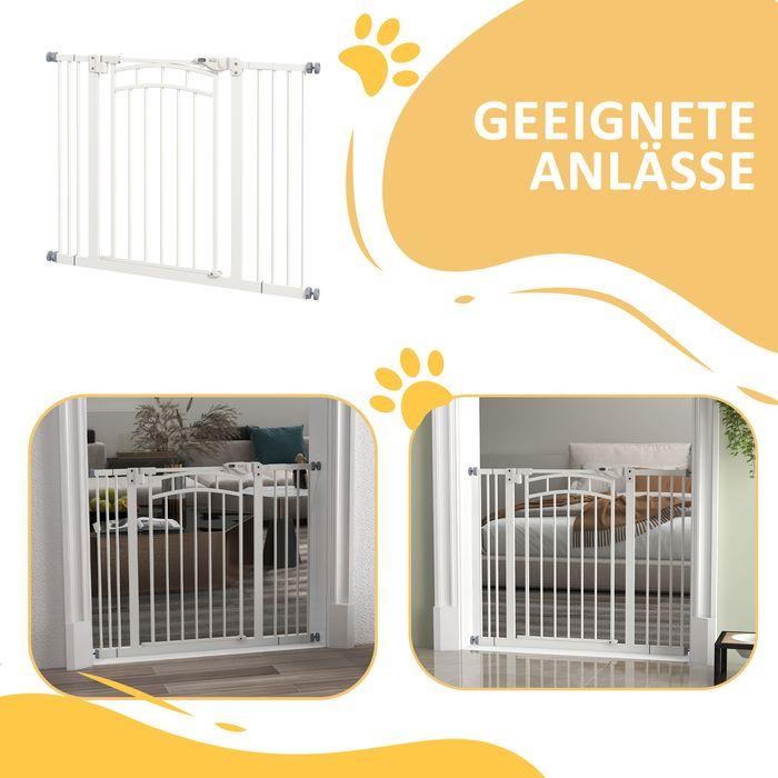 Produktbild Swisshandel24 Hunde Türgitter, 74-100 cm, Absperrgitter mit automatisch schliessender Tür, ohne Bohren für kleine/ (74 cm)