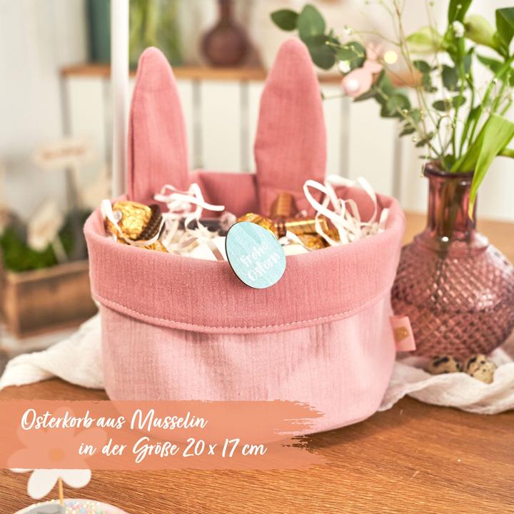 Immagine prodotto Papierdrachen Nido di Pasqua con orecchie da coniglietto in mussola rosa 01 (1 x, 19 x 16 cm)