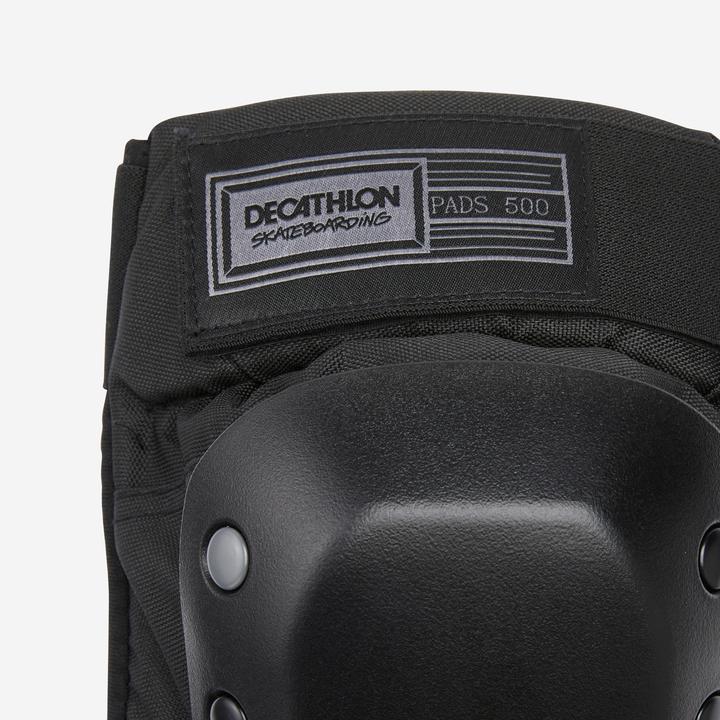 Actual product image Decathlon Set Of 3 Kids' Skateboard Protectors Pad500 - Black (XXS, Elbow protectors, Knee pad, Wrist protectors)