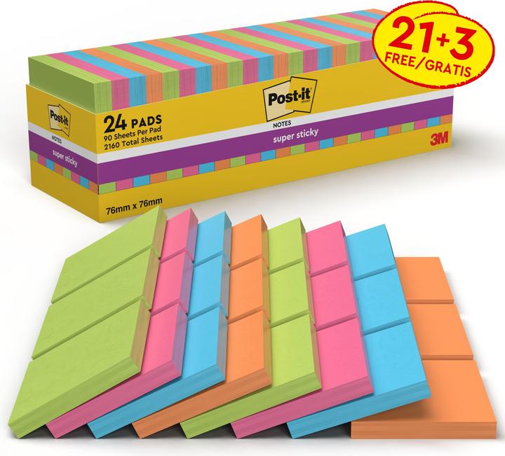 Produktbild Post-it Super Sticky 21 + 3 (76 x 76 mm)