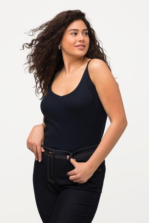 Image du produit Ulla Popken Débardeur côtelé à col V et fines bretelles (50, 52)