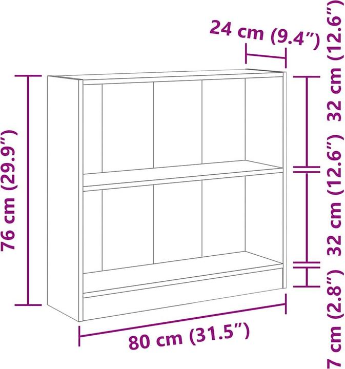 Produktbild vidaXL Bücherregal Regal Standregal Büroregal Aufbewahrungsregal Räuchereiche (80 x 24 x 76 cm)
