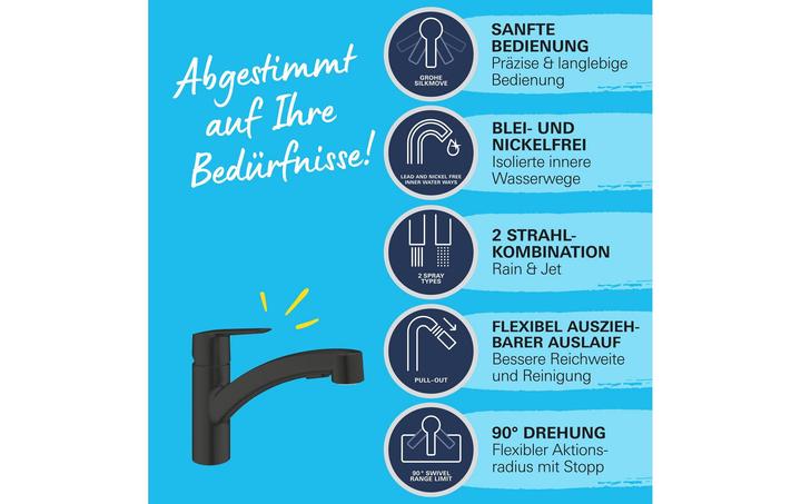 Produktbild Grohe Start QuickFix Küchenarmatur, Dual-Spülbrause, herausziehbar, schwenkbar, mattschwarz