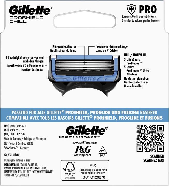 Nährwerte und Zutaten Gillette ProShield Chill (6 x)
