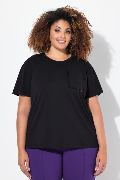 Produktbild Ulla Popken T-Shirt, Brusttasche, Perlen, Oversized, Rundhals, Halbarm (62)