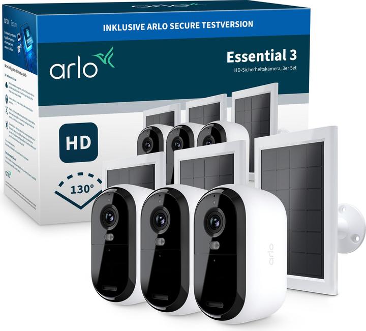 Actual product image Arlo Essential 3 set of 3 with solar panel (1920 x 1080 Pixels)