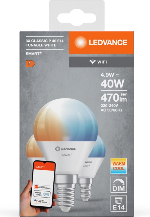 Produktbild Ledvance Smart+ Wifi Mini Bulb (E14, 4.90 W, 470 lm, 3 x, F)