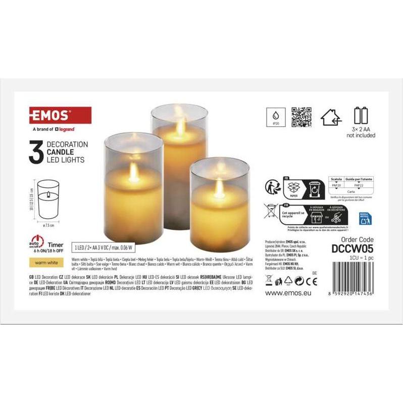 Emos, Candela a LED, LED Deko – 3x Wachskerze, 6x AA, Innen, warmweiss, Timer