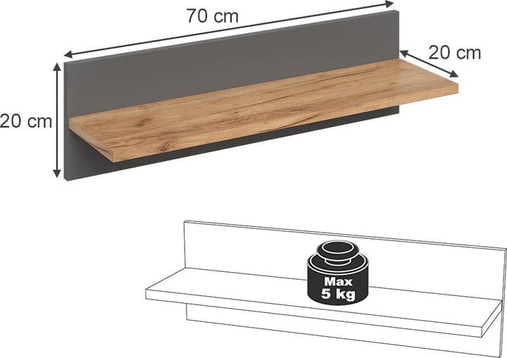 Actual product image VitaliSpa Wandregal Kinderzimmer Malia, Grau/Artisan/Artisan, 70 x 20 cm