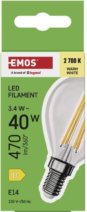 Produktbild Emos LED Lampe Filament Mini Globe / E14 / 3,4 W (40 W) / 470 lm / Warmweiss (E14, 470 lm, 1 x)