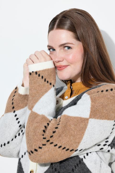 Immagine prodotto Ulla Popken Cardigan con rombi, scollo a girocollo e maniche lunghe (56)
