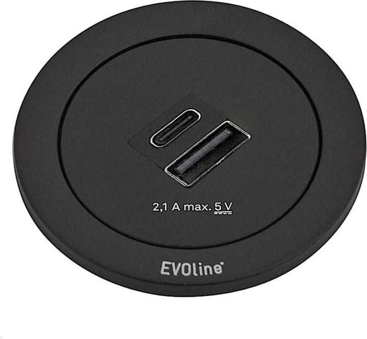 Evoline One built-in socket outlet with USB-A / USB-C charger, black