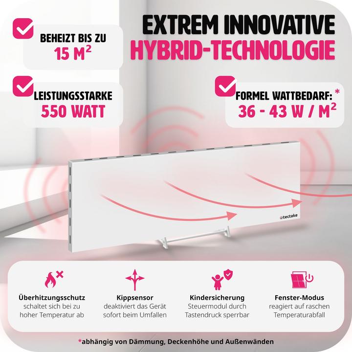 Produktbild tectake Hybrid Infrarotheizung mit Thermostat und Überhitzungsschutz (550 W)