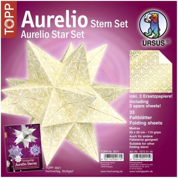 Ursus, Bastelpapier, Faltblätter Aurelio Stern Madras 110g/qm 20x20cm creme/gold (110 g/m², 1 x)