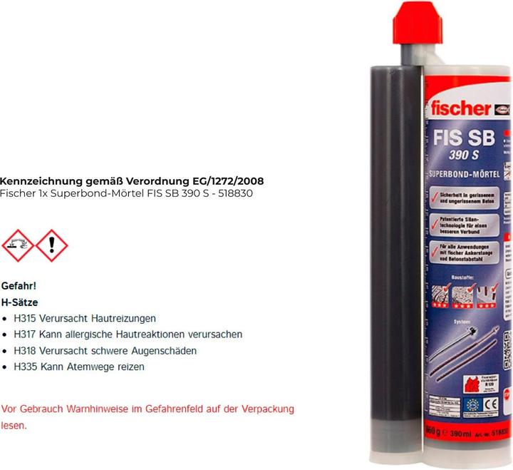 Produktbild Fischer FIS 518830 Superbond-MÃ¶rtel FIS SB 390 S (1 Stk.)