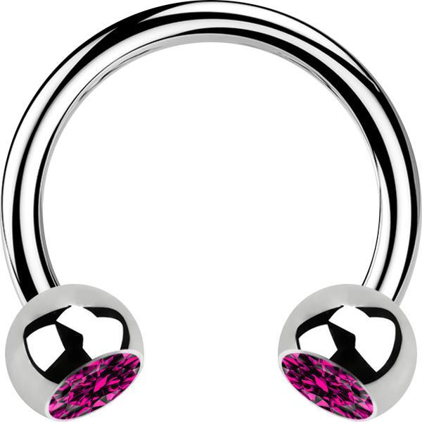 Produktbild Star Piercing Micro Circular Barbell silber mit zwei Kugeln Kristall fuchsia (ohne Messing, Chirurgenstahl 316L)