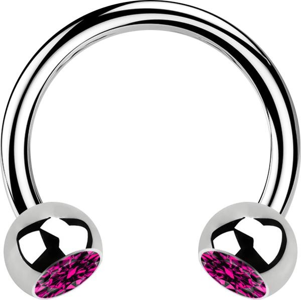 Immagine prodotto Star Piercing Micro Circular Barbell argento con due sfere di cristallo fucsia (senza ottone, Acciaio chirurgico 316L)