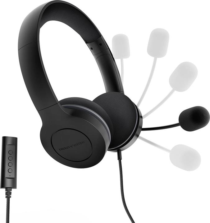 Produktbild Energy Sistem Headset Office 3 Black (USB and 3.5 mm plug, volume and mute control, retractable boom mic) (Kabelgebunden, USB-A)