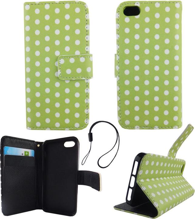 Produktbild König Design Schutz Hülle für Apple iPhone 5 5s SE Polka Dot Grün Tasche Cover Book Style (Apple iPhone 5)