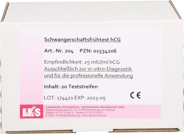 Laboklinika Schwangerschaftsfrühtest Urin HCG Teststreifen, 20 St TTR (20 x)