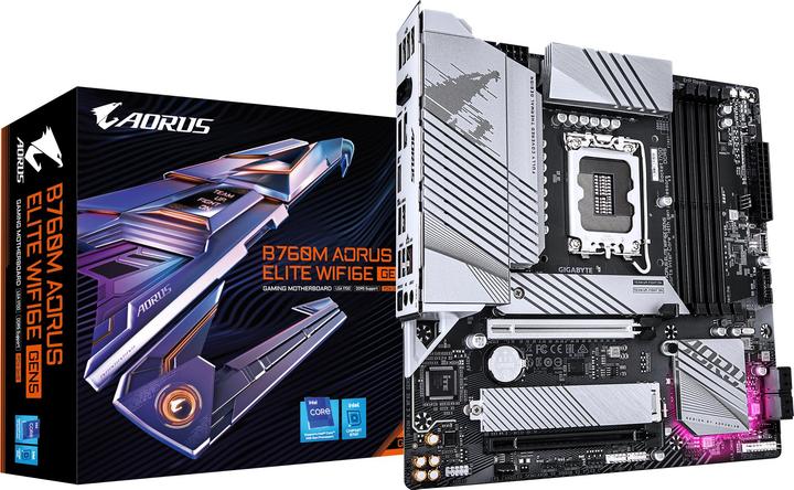 Actual product image Gigabyte AORUS B760M ELITE WIFI6E GEN5, Intel B760, LGA1700, 4xDDR5, mATX (LGA 1700, Intel B760, mATX)