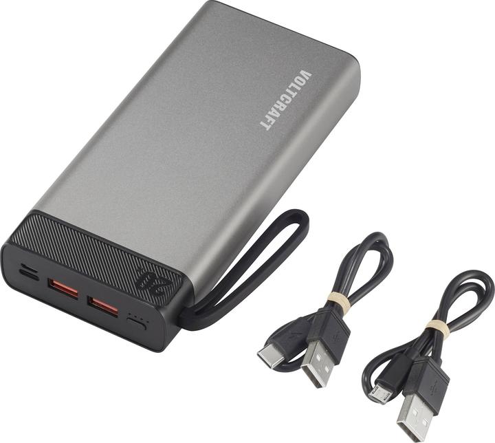 Image du produit Voltcraft PB-20-PD3.0 Powerbank 20000 mAh Power Delivery LiPo Gris-Noir (20000 mAh, 74 Wh)