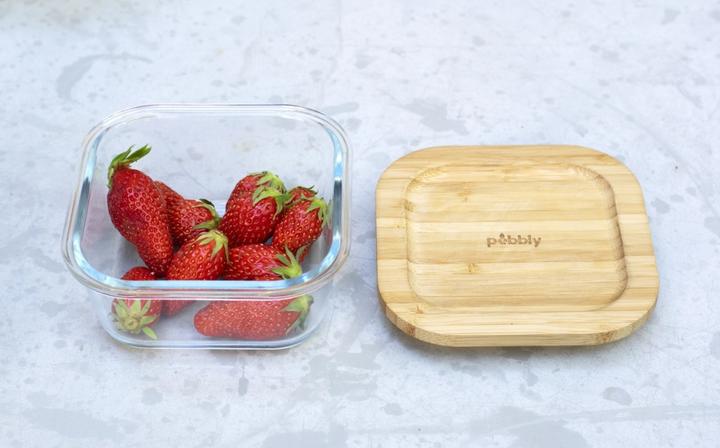 Actual product image Pebbly Storage jar with bamboo lid, rectangular, 13x13x6 cm (0.52 l)