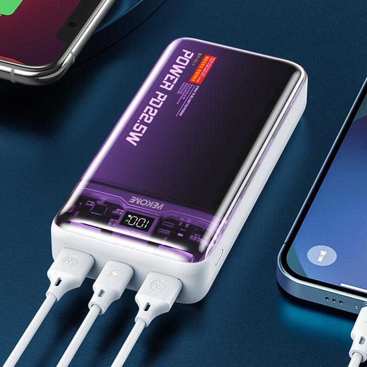 Actual product image Wekome WP-353 Vanguard-Serie – Powerbank 10000 mAh PD 20 W + QC 22,5 W (Lila / Transparent) (10000 mAh, 22.50 W, 37 Wh)