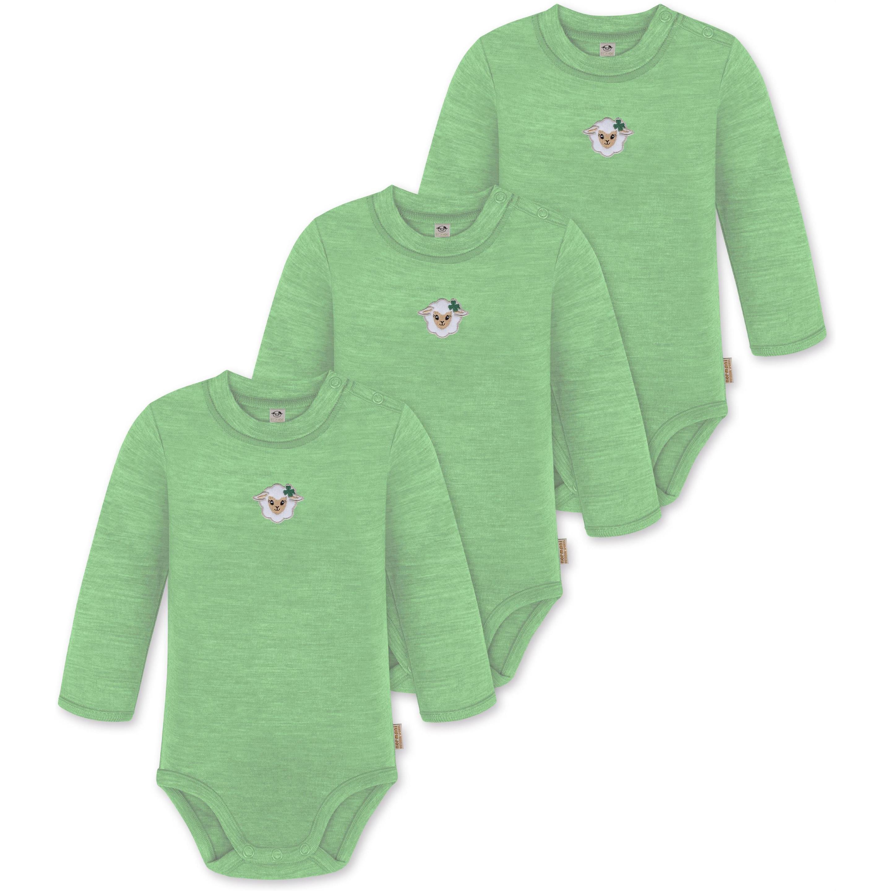 Normani, Herren, Body, 3er Pack Baby Merino Langarmbody „Tuai" - 9399, Grün, (74)