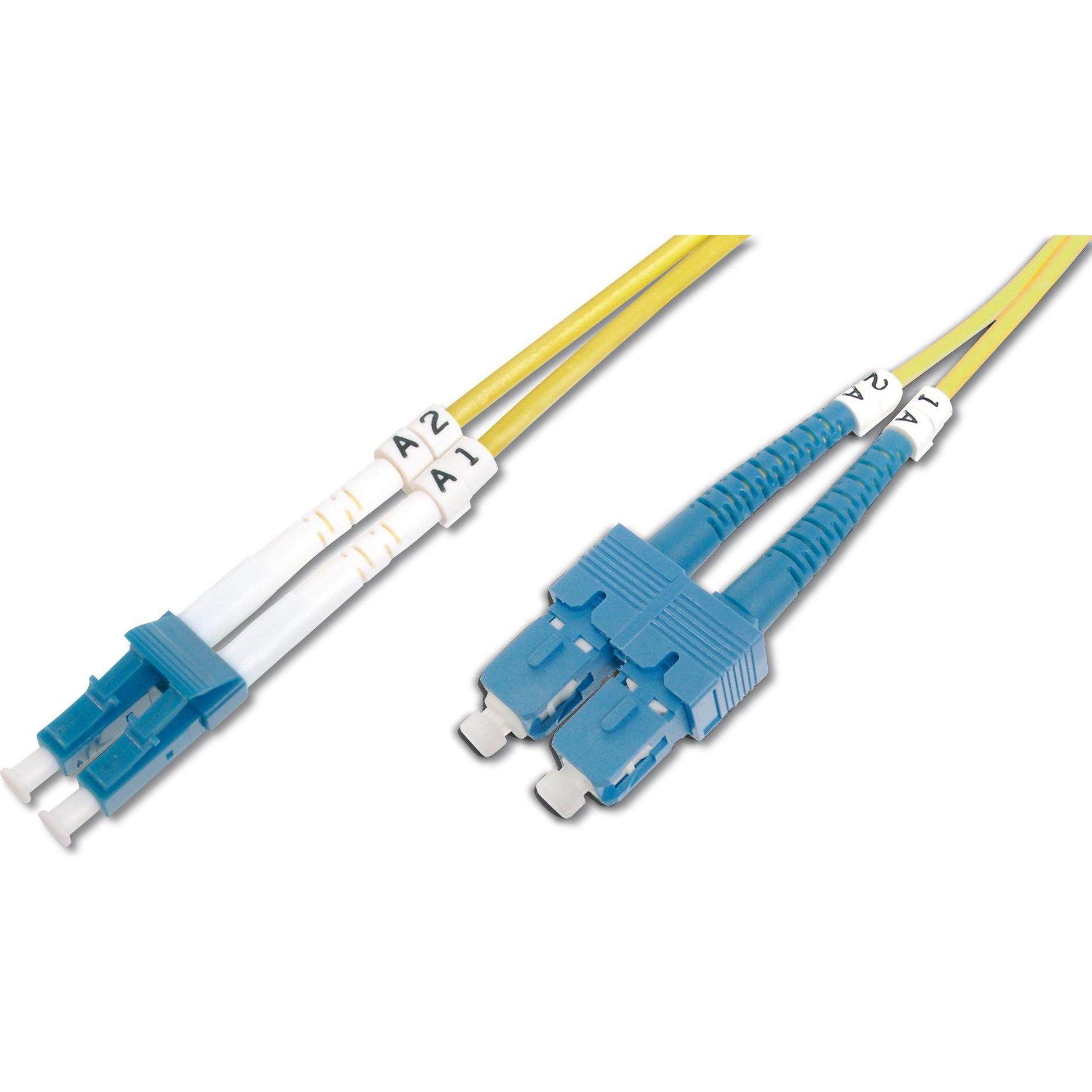 Digitus LWL Patchkabel LC/SC 09/125µm Singelmode Duplex Halogenfrei mit Messprotokoll gelb 1m (CAT7, 1 m), Netzwerkkabel
