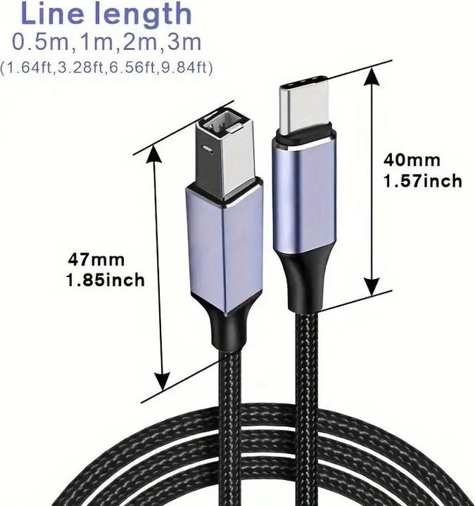 Produktbild PhoneLook USB-B zu USB-C Adapterkabel leicht und flexibel kompatibel mit verschiedenen Geräten Nylon (2 m)