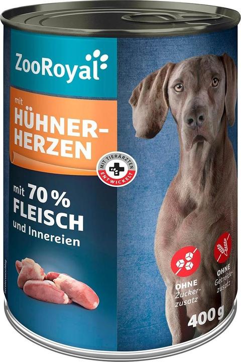 Zooroyal Hunde-Nassfutter mit Hühnerherzen (Adult, 6 Stk., 2400 g)
