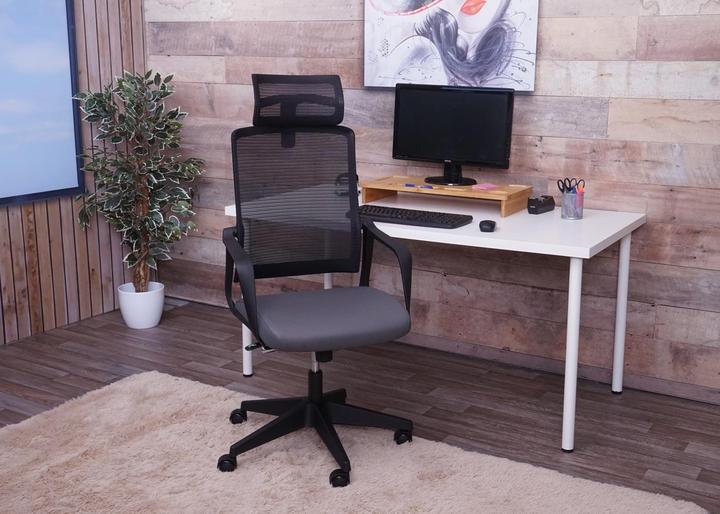 Produktbild Swisshandel24 Bürostuhl, Drehstuhl Schreibtischstuhl, ergonomisch Kopfstütze, Kunstleder grau