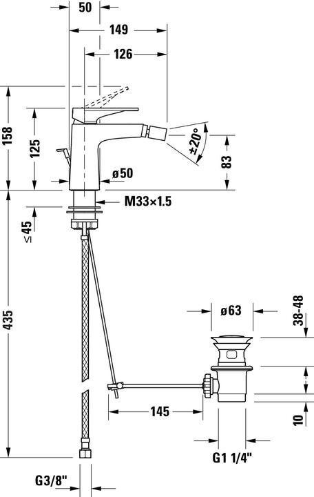 Nährwerte und Zutaten Duravit Einhebel-Bidetmischer Tulum Ausl 126mm m ZAG schwarz matt