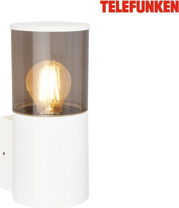 Telefunken Outdoor wall light, white, smoked glass, E27, IP54 (E27, IP54)