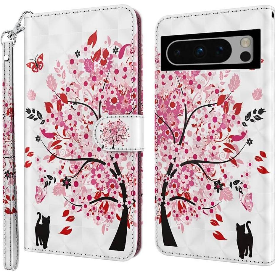 Cover-Discount Google Pixel 8 Pro - Etui Glitzer Effekt Baum rosa (Google Pixel 8 Pro), Smartphone Hülle, Rosa