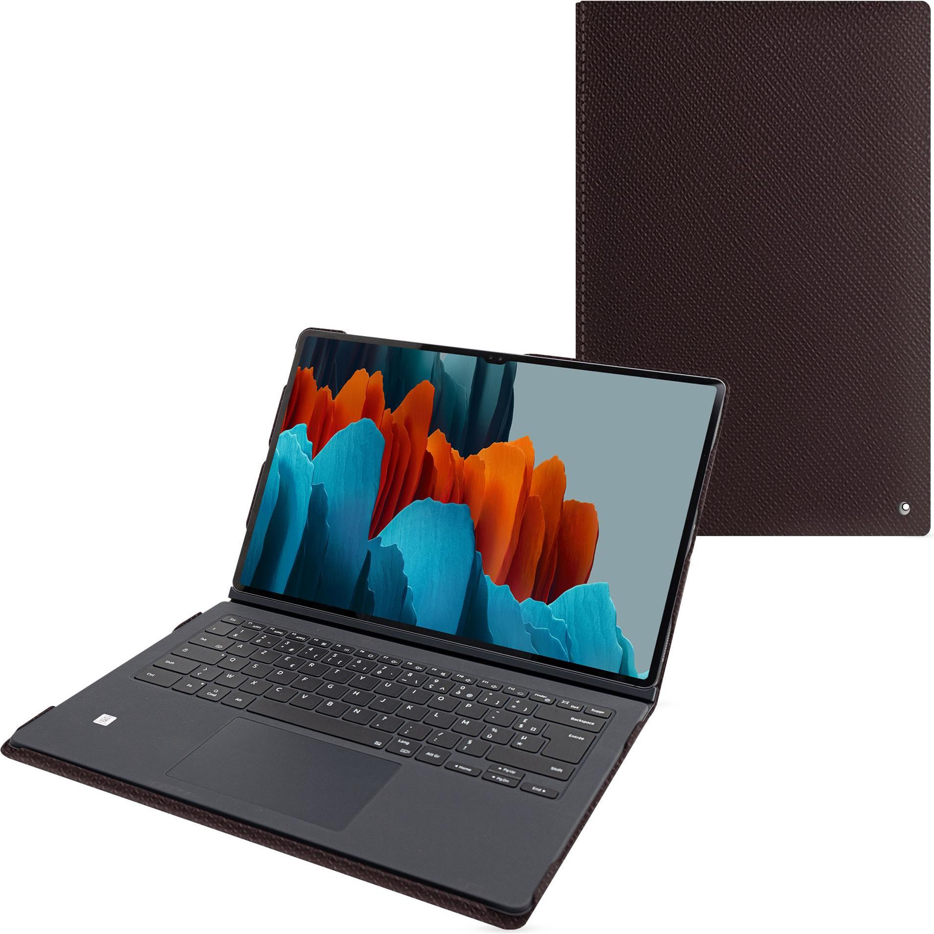 Noreve Lederschutzhülle Samsung Galaxy Tab S9 Ultra + Book Cover Keyboard (Galaxy Tab S9 Ultra), Tablet Hülle, Braun