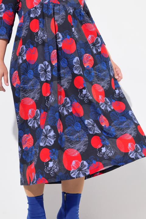 Produktbild Ulla Popken Jerseykleid, A-Linie, Tunika-Ausschnit, 3/4-Arm, Taschen (60)