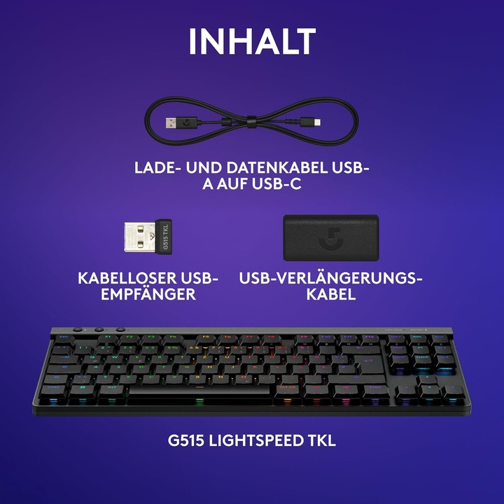 Produktbild Logitech G515 Lightspeed TKL (DE, Kabellos, Kabelgebunden)